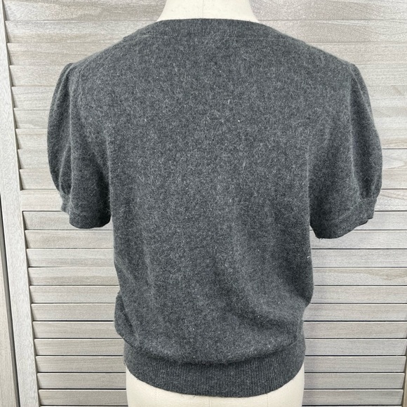 BCBG MAXAZRIA Angora Blend Short Sleeve Cardigan Gray-Large - Picture 2 of 4